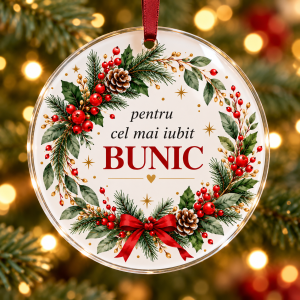 Glob de Crăciun din plexiglas – Pentru cel mai iubit bunic – coroniță