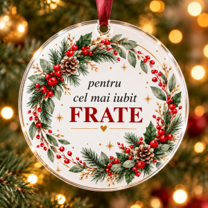 Glob de Crăciun din plexiglas – Pentru cel mai iubit frate – coroniță