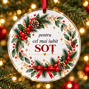 Glob de Crăciun din plexiglas – Pentru cel mai iubit soț – coroniță