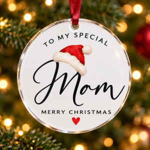 Glob de Crăciun din plexiglas – To my special Mom – căciuliță de Moș