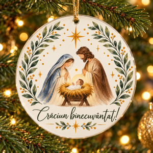 Glob de Crăciun din plexiglas – Crăciun binecuvântat – acuarelă cu stea aurie