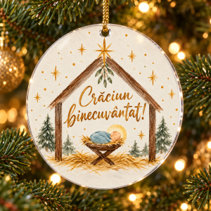Glob de Crăciun din plexiglas – Crăciun binecuvântat – Pruncul în iesle