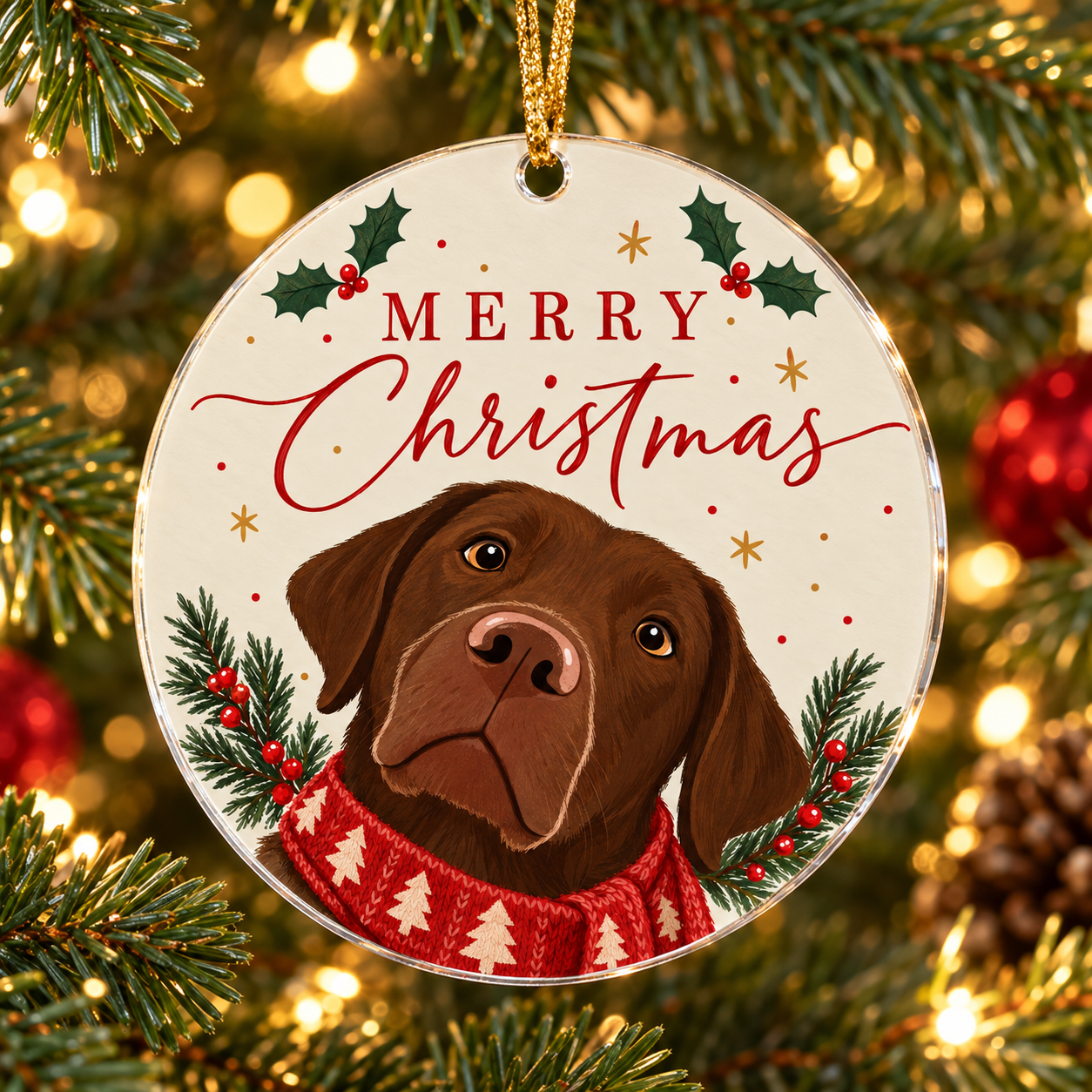 Glob de Crăciun din plexiglas – Merry Christmas – cățel cu fular