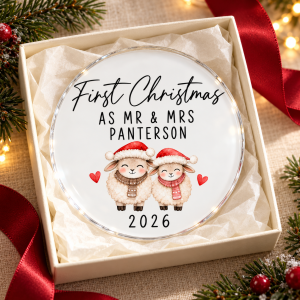 Glob personalizat de Crăciun – Oițe – First Christmas as Mr & Mrs
