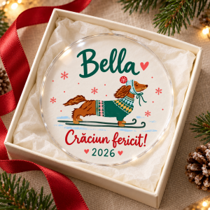 Glob personalizat de Crăciun – Teckel pe schiuri