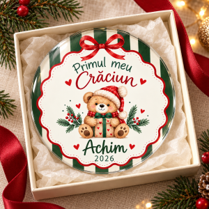 Glob personalizat de Crăciun – Ursuleț – Primul meu Crăciun