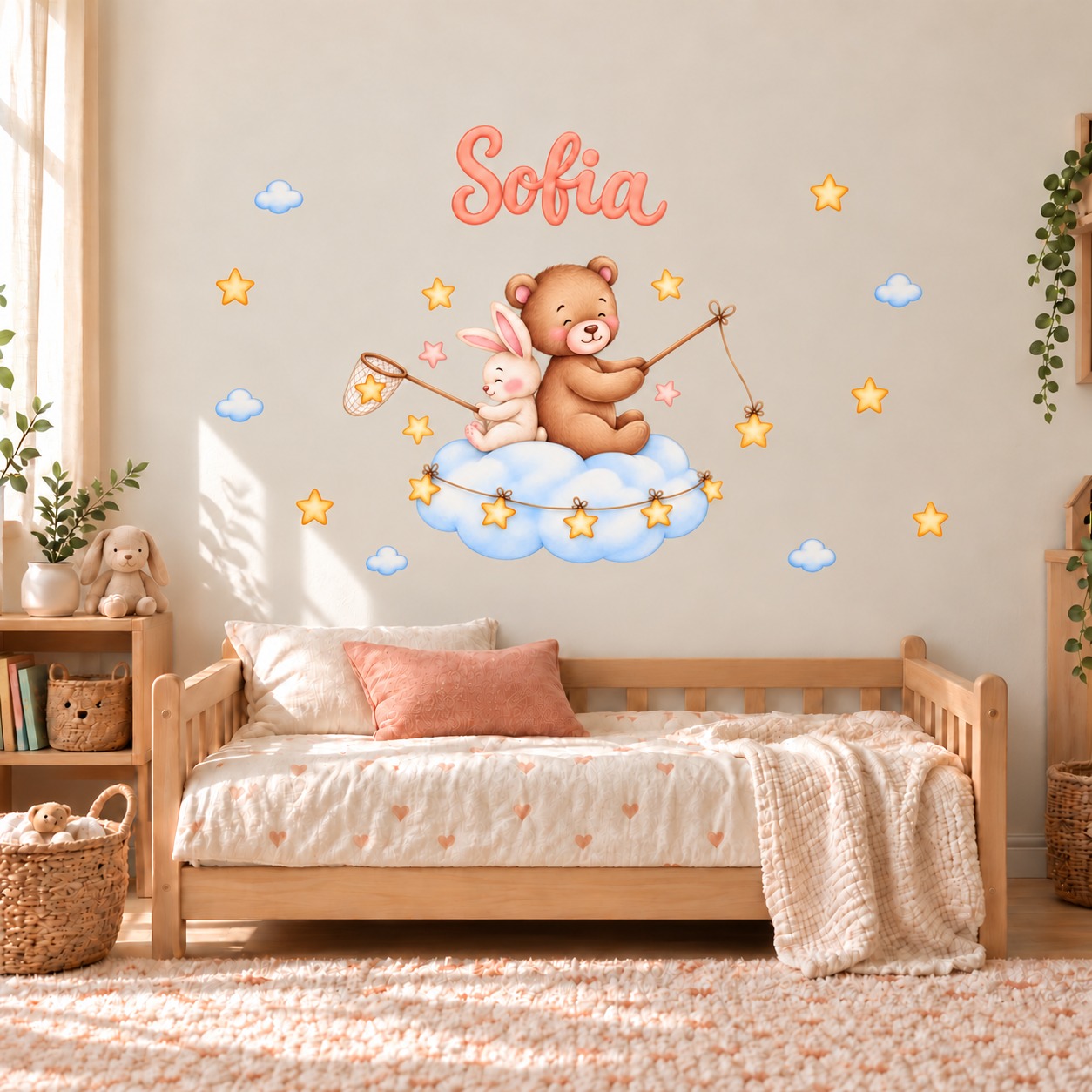 Sticker perete reaplicabil – Ursulache și iepurașul pe norișor - imagine 2